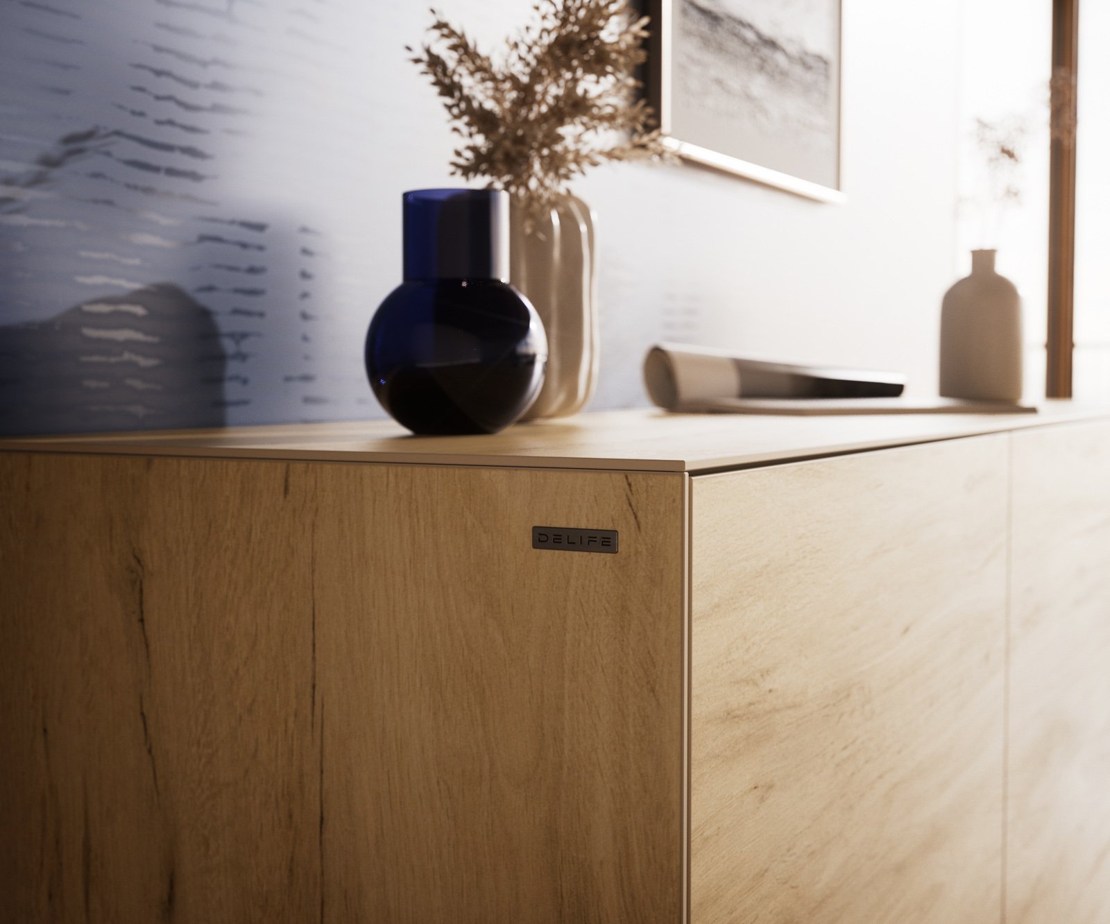 Komoda Cuor 180 cm keramika Laminam® Sabbia dubová 2 dvířka 3 zásuvky závěsná - Obrázek 7
