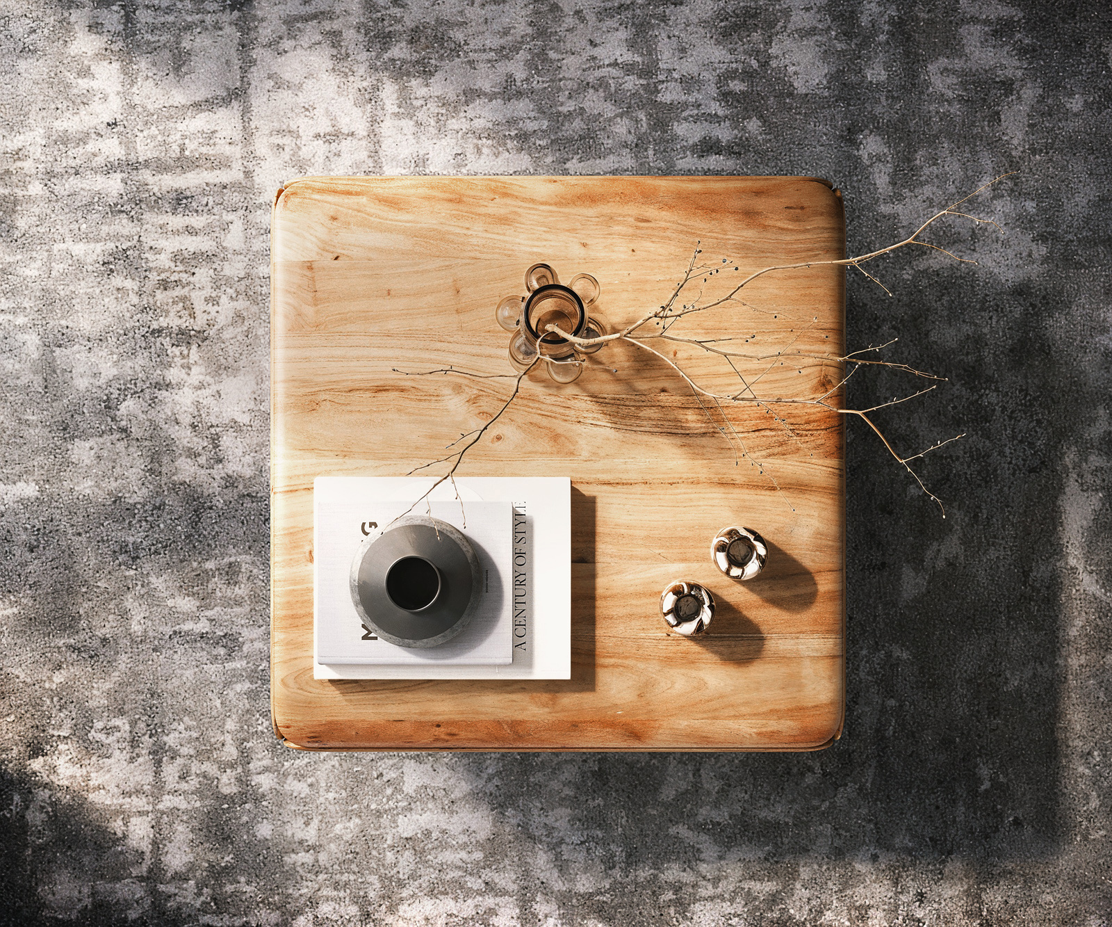 Konferenční stolek Shavani 90x90 cm akácie přírodní 2 dvířka podnož ve tvaru L nerezová ocel stříbrná - Obrázek 4