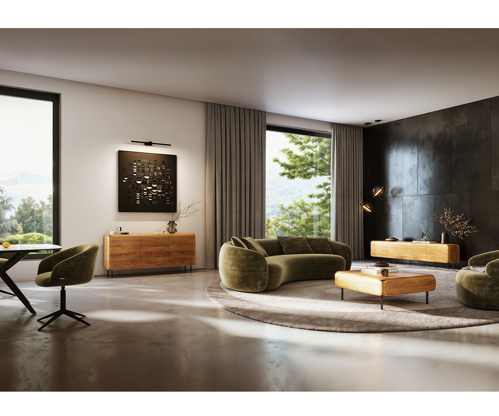 Konferenční stolek Shavani 90x90 cm akácie přírodní 2 dvířka podnož ve tvaru L kov černá - Obrázek 6