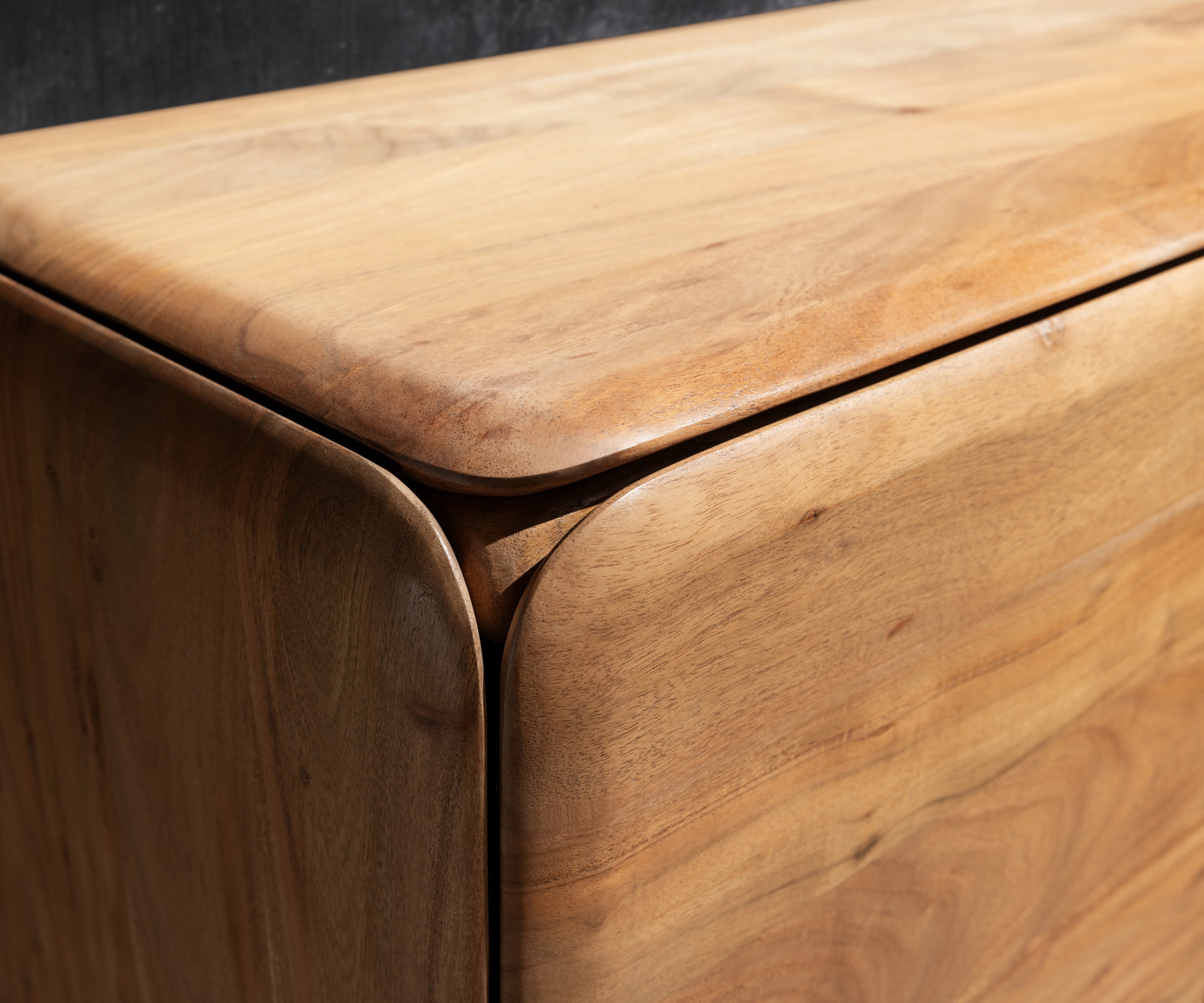 TV stolek Shavani 220 cm akácie přírodní 4 dvířka podnož oválná kov černá - Obrázek 6