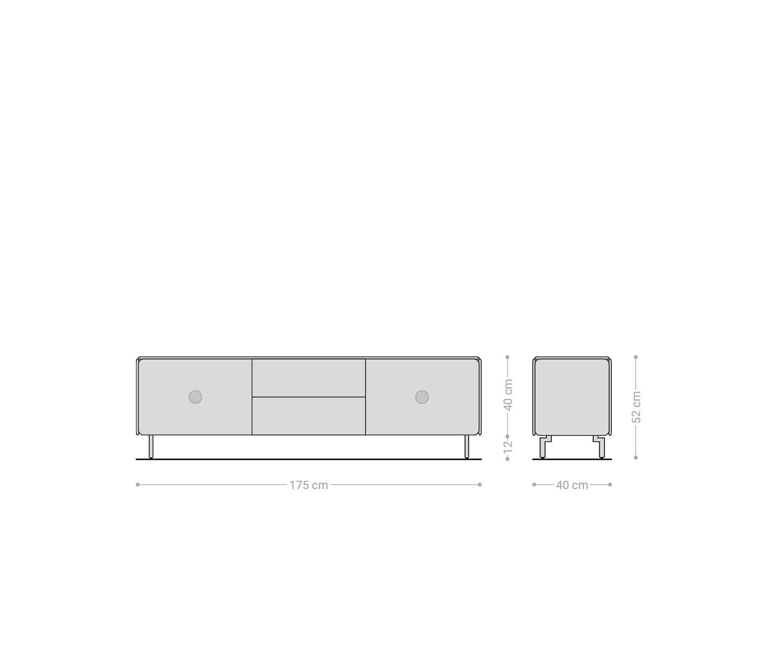 TV stolek Shavani 175 cm akácie přírodní 2 dvířka 2 zásuvky podnož oválná nerezová ocel - Obrázek 7