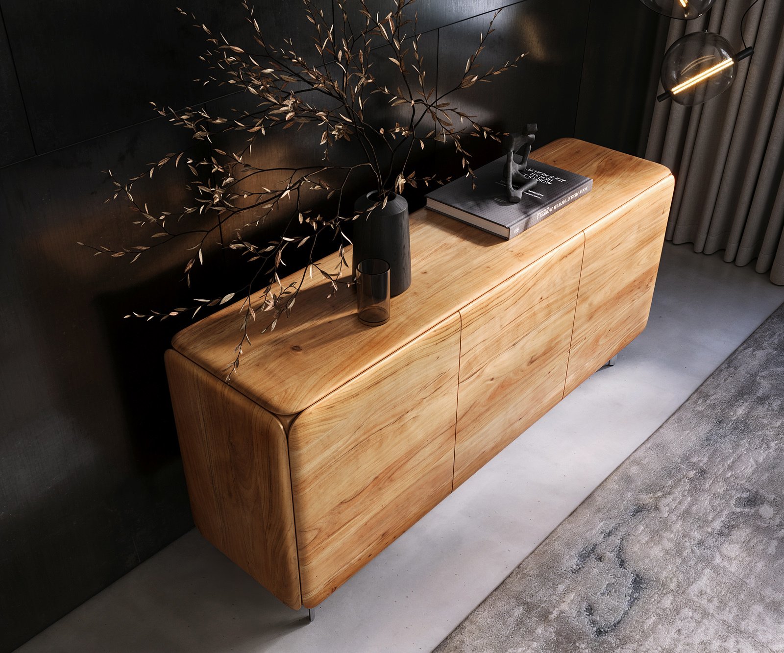 Komoda Shavani 175 cm akácie přírodní 2 dvířka 3 zásuvky podnož oválná nerezová ocel - Obrázek 4