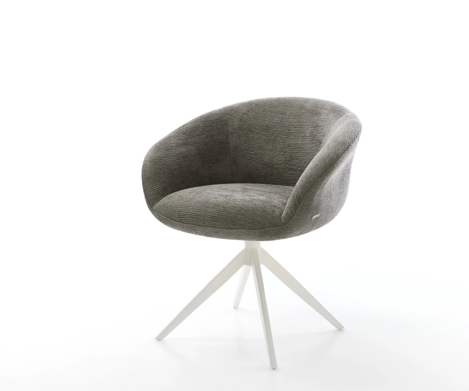 Jídelní židle Vinka-Flex s područkami bouclé měkký tmavě béžová křížová podnož široká bílá otočný o 360° houpací funkce taštičkové pružiny