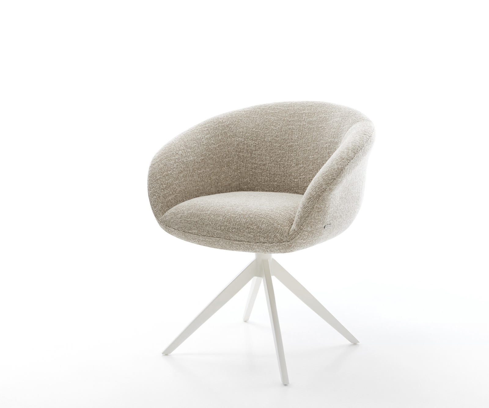 Jídelní židle Vinka-Flex s područkami látka Měkký béžová křížová podnož široká bílá 360° otočný houpací funkce taštičkové pružiny