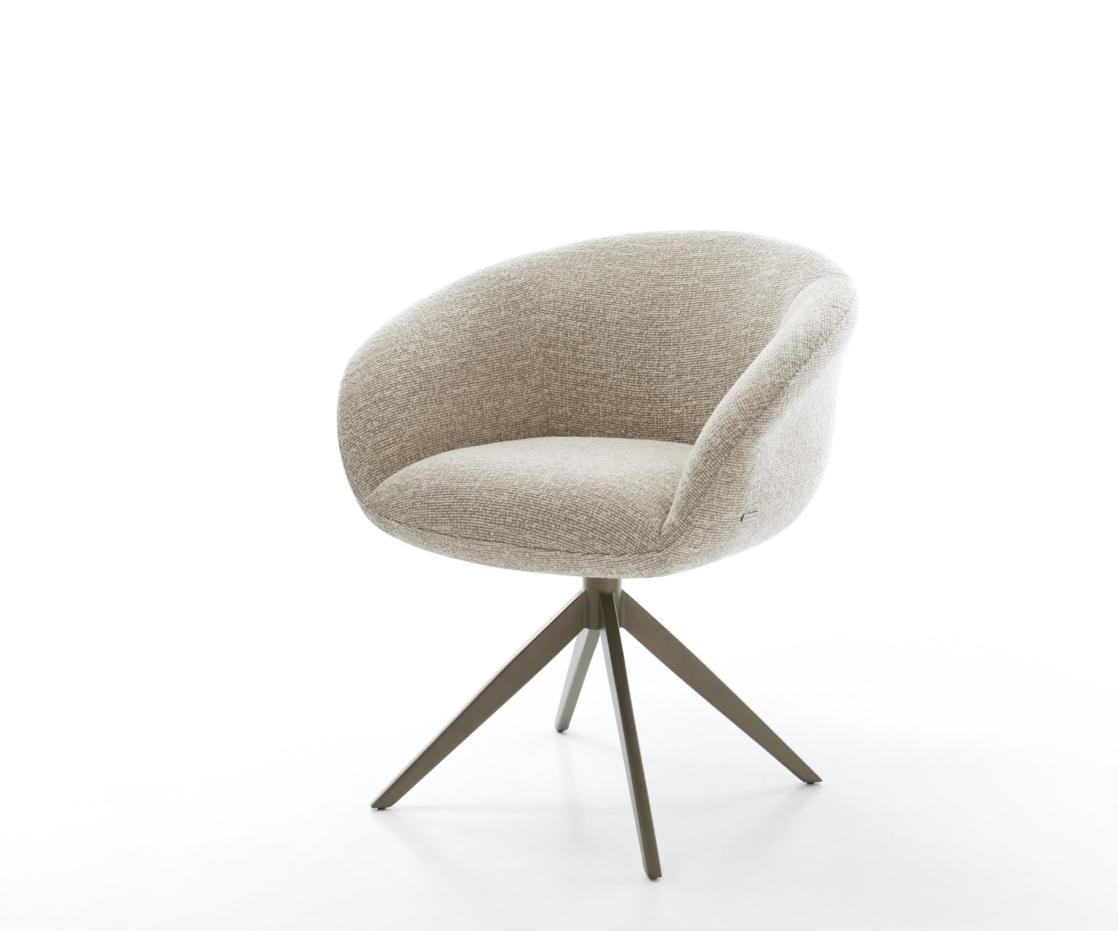 Jídelní židle Vinka-Flex s područkami látka Měkký béžová široká křížová podnož Titanová barva 360° otočný houpací funkce taštičkové pružiny