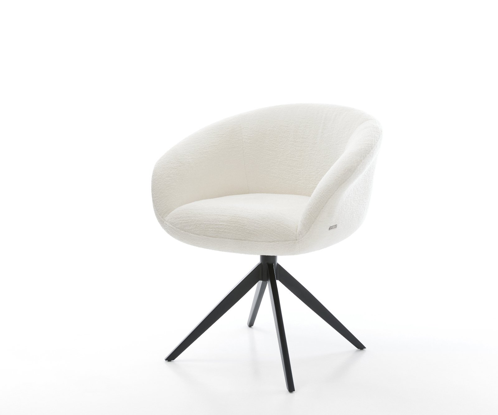 Jídelní židle Vinka-Flex s područkami bouclé měkký béžová křížová podnož široká černá 360° otočný houpací funkce taštičkové pružiny