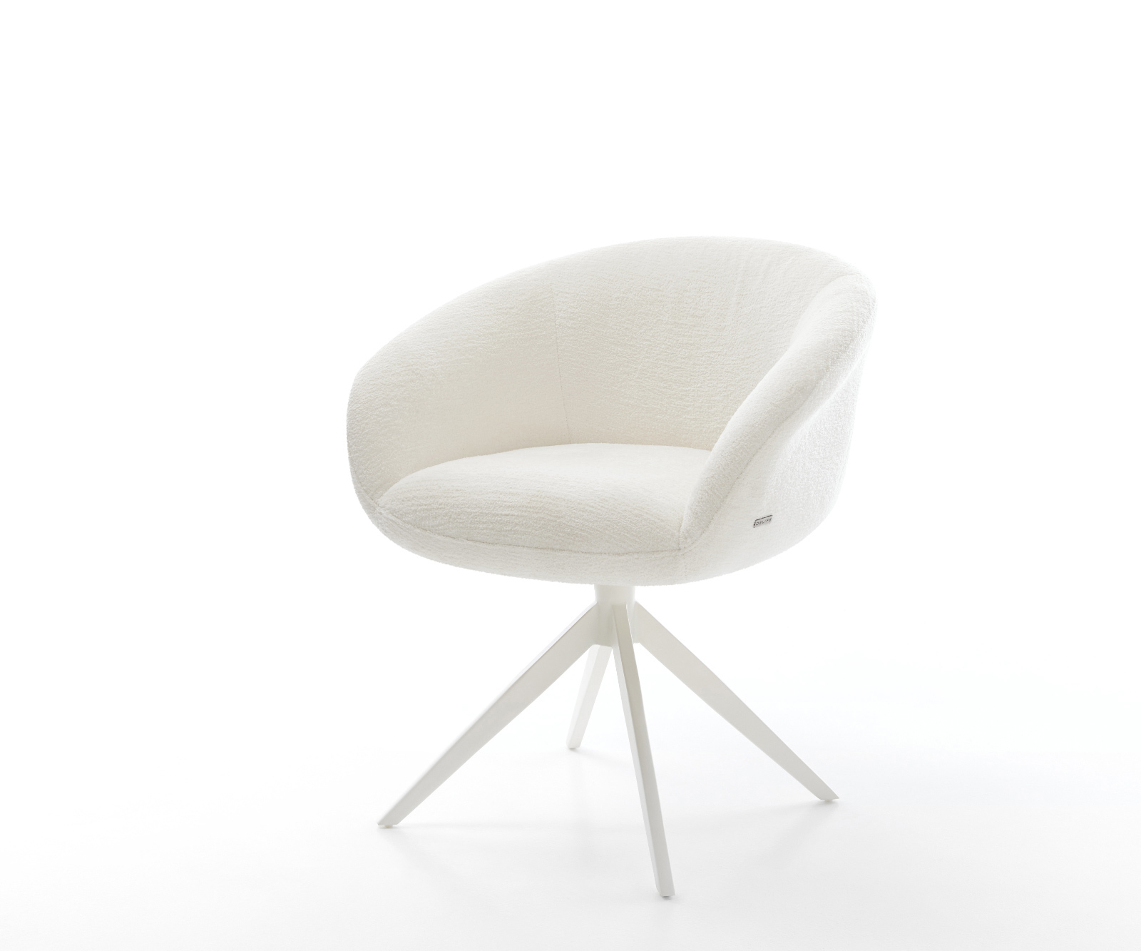 Jídelní židle Vinka-Flex s područkami bouclé měkký béžová křížová podnož široká bílá 360° otočný houpací funkce taštičkové pružiny