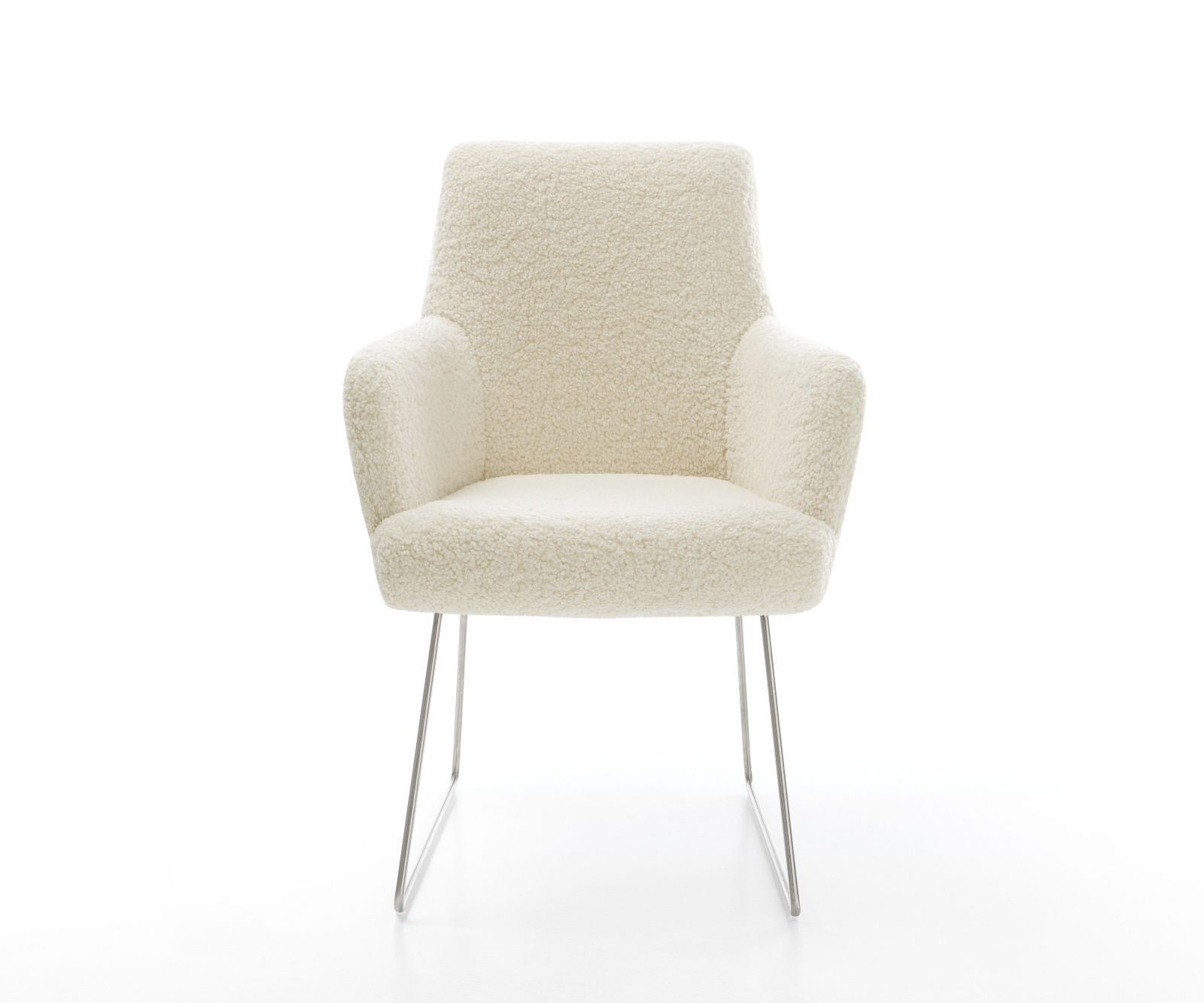 Jídelní židle Heira-Flex s područkami plyšový manšestr béžová tenká podnož nerezová ocel taštičkové pružiny - Obrázek 2