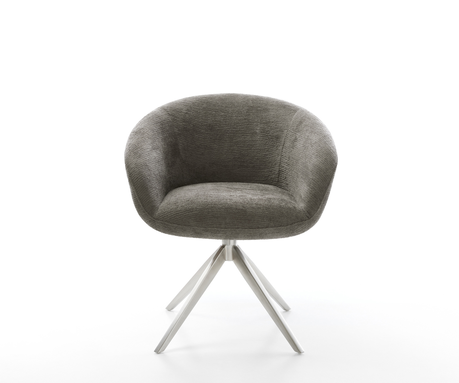 Jídelní židle Vinka-Flex s područkami bouclé měkký tmavě béžová křížová podnož široká nerezová ocel 360° otočný houpací funkce taštičkové pružiny - Obrázek 2