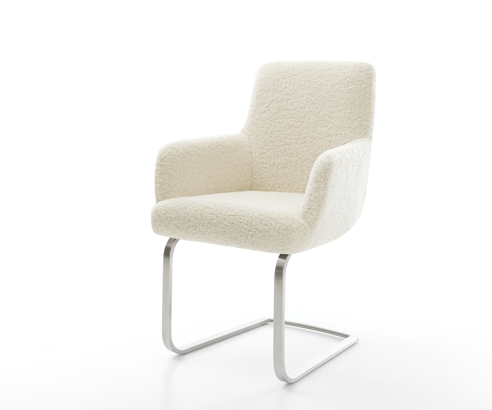 Jídelní židle Heira-Flex s područkami plyšový manšestr béžová jídelní židle plochá nerezová ocel taštičkové pružiny