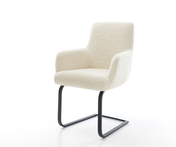 Jídelní židle Heira-Flex s područkami plyšový manšestr béžová jídelní židle plochá černá taštičkové pružiny