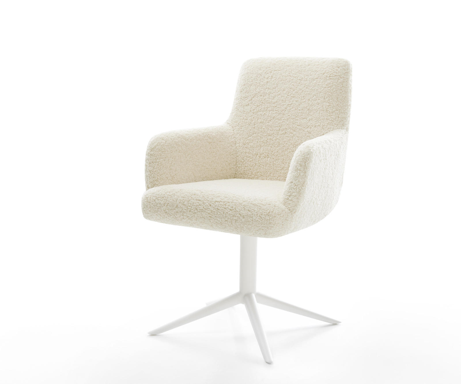 Jídelní židle Heira-Flex s područkami plyšový manšestr béžová křížová podnož bílá 360° otočný houpací funkce taštičkové pružiny