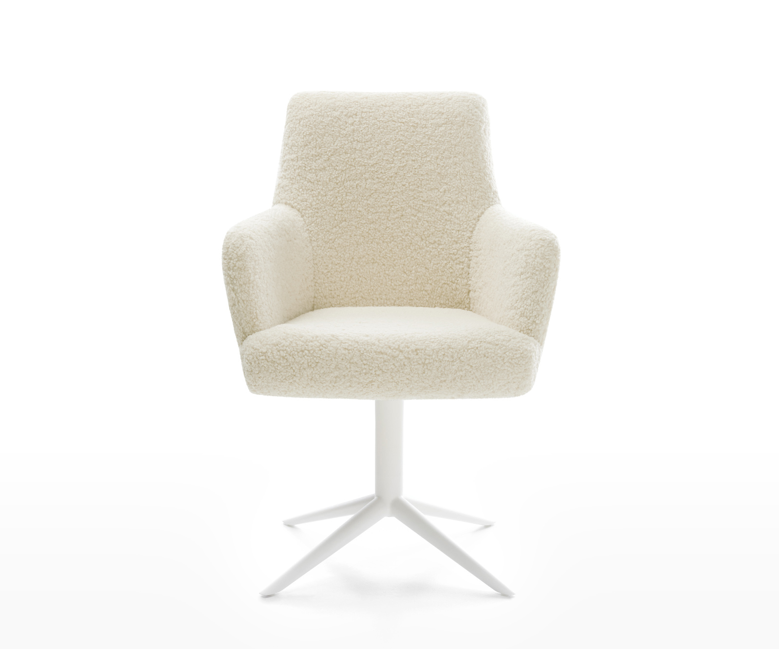 Jídelní židle Heira-Flex s područkami plyšový manšestr béžová křížová podnož bílá 360° otočný houpací funkce taštičkové pružiny - Obrázek 2