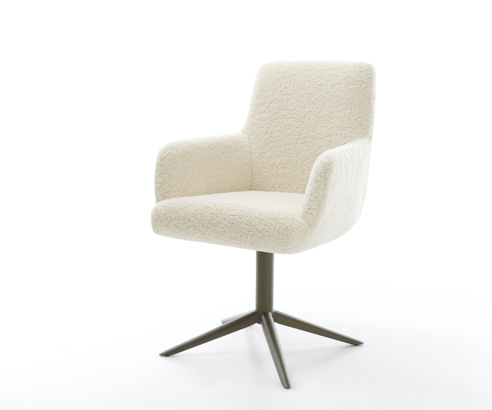 Jídelní židle Heira-Flex s područkami plyšový manšestr béžová křížová podnož titanová barva 360° otočný houpací funkce taštičkové pružiny