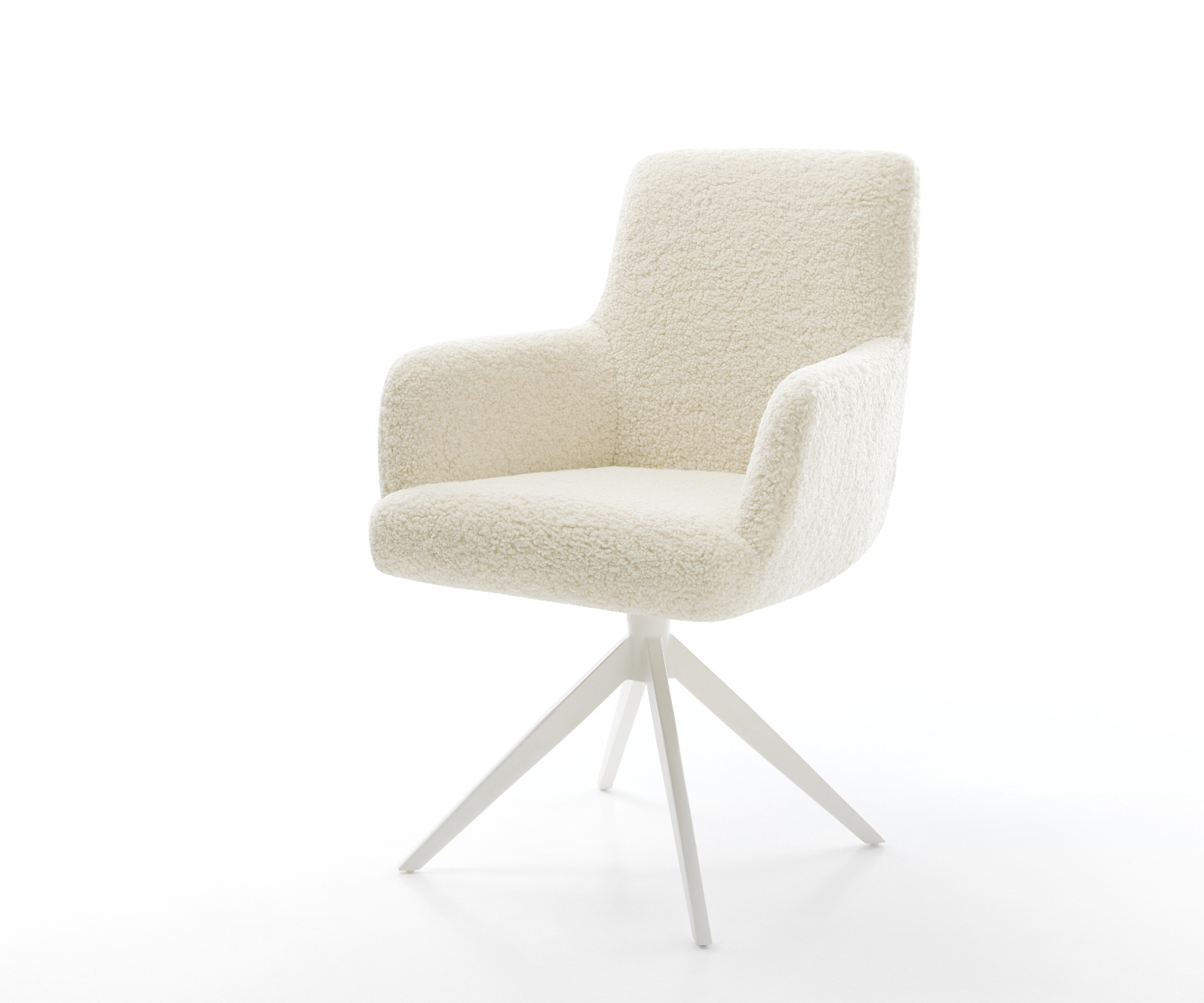 Jídelní židle Heira-Flex s područkami plyšový manšestr béžová křížová podnož široká bílá 360° otočný houpací funkce taštičkové pružiny