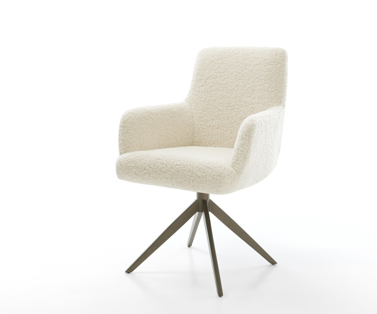 Jídelní židle Heira-Flex s područkami plyšový manšestr béžová křížová podnož široká titanová barva 360° otočný houpací funkce taštičkové pružiny