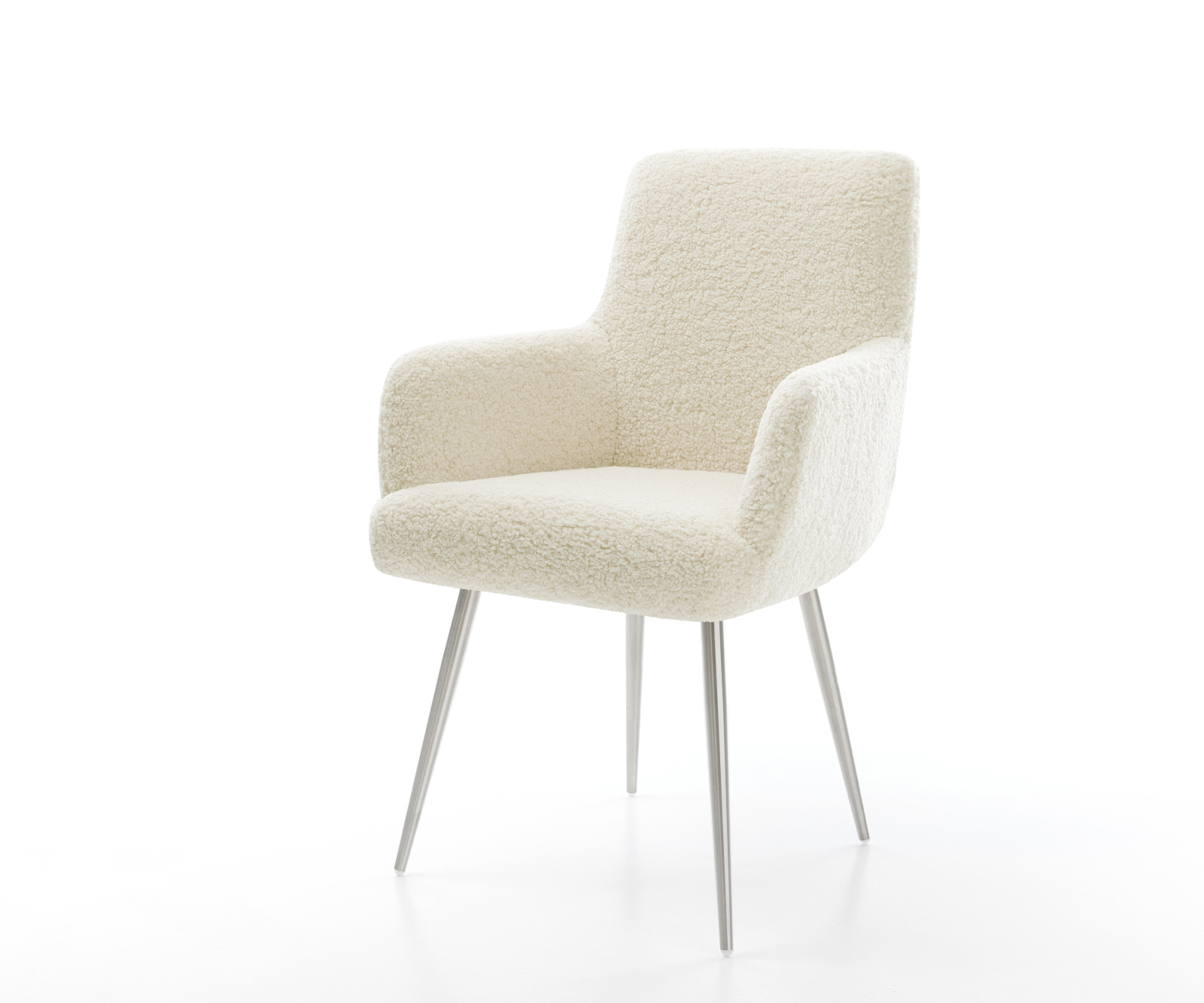 Jídelní židle Heira-Flex s područkami plyšový manšestr béžová 4-nohá zúžená nerezová ocel taštičkové pružiny