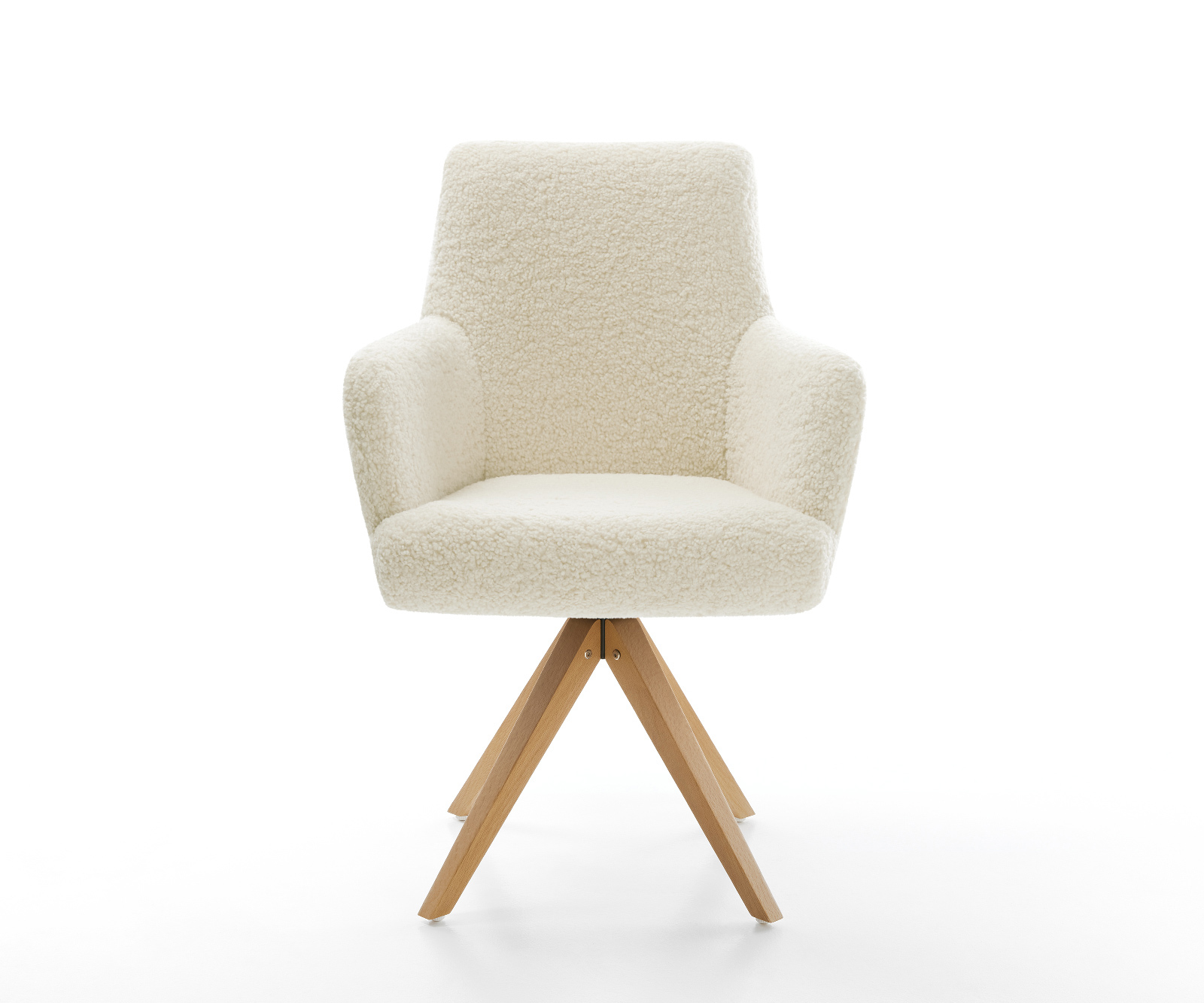 Jídelní židle Heira-Flex s područkami plyšový manšestr béžová dřevěná podnož hranatá přírodní 180° otočný taštičkové pružiny - Obrázek 2