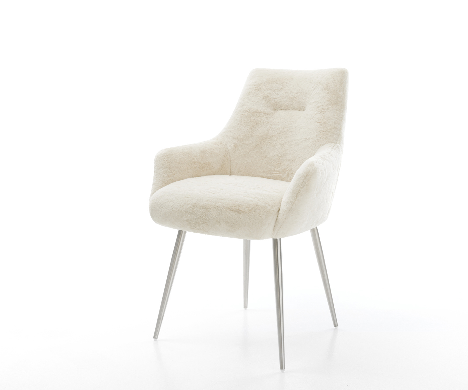 Jídelní židle Alja-Flex s područkami plyšový manšestr krémovo-bílá 4 nohy zúžené nerezová ocel taštičkové pružiny