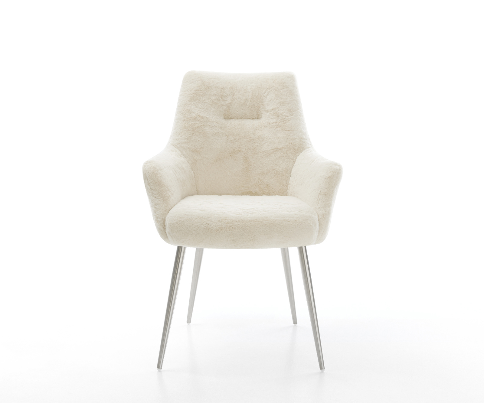 Jídelní židle Alja-Flex s područkami plyšový manšestr krémovo-bílá 4 nohy zúžené nerezová ocel taštičkové pružiny - Obrázek 2