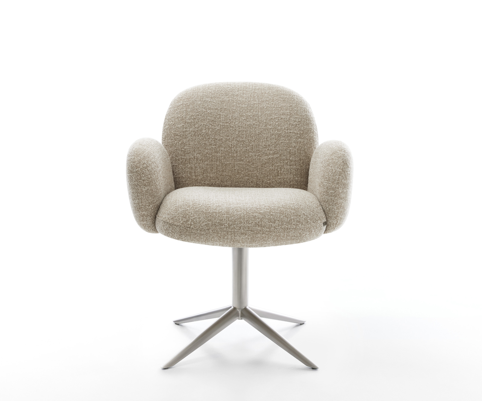 Jídelní židle Nube-Flex s područkami látka Měkký béžová křížová podnož nerezová ocel 360° otočný houpací funkce taštičkové pružiny - Obrázek 2