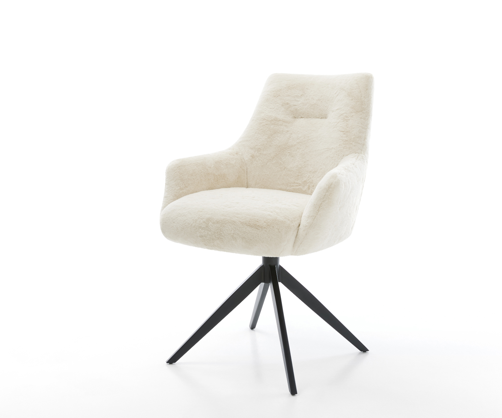 Jídelní židle Alja-Flex s područkami plyšový manšestr krémová bílá křížová podnož široká černá 360° otočný houpací funkce taštičkové pružiny