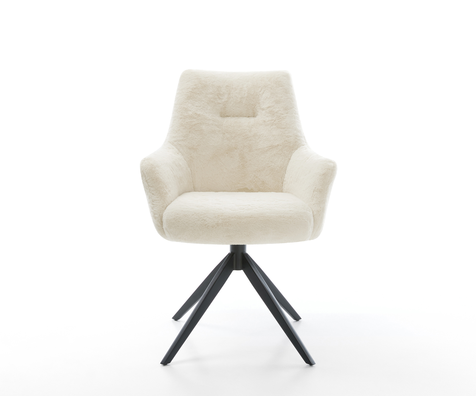 Jídelní židle Alja-Flex s područkami plyšový manšestr krémová bílá křížová podnož široká černá 360° otočný houpací funkce taštičkové pružiny - Obrázek 2