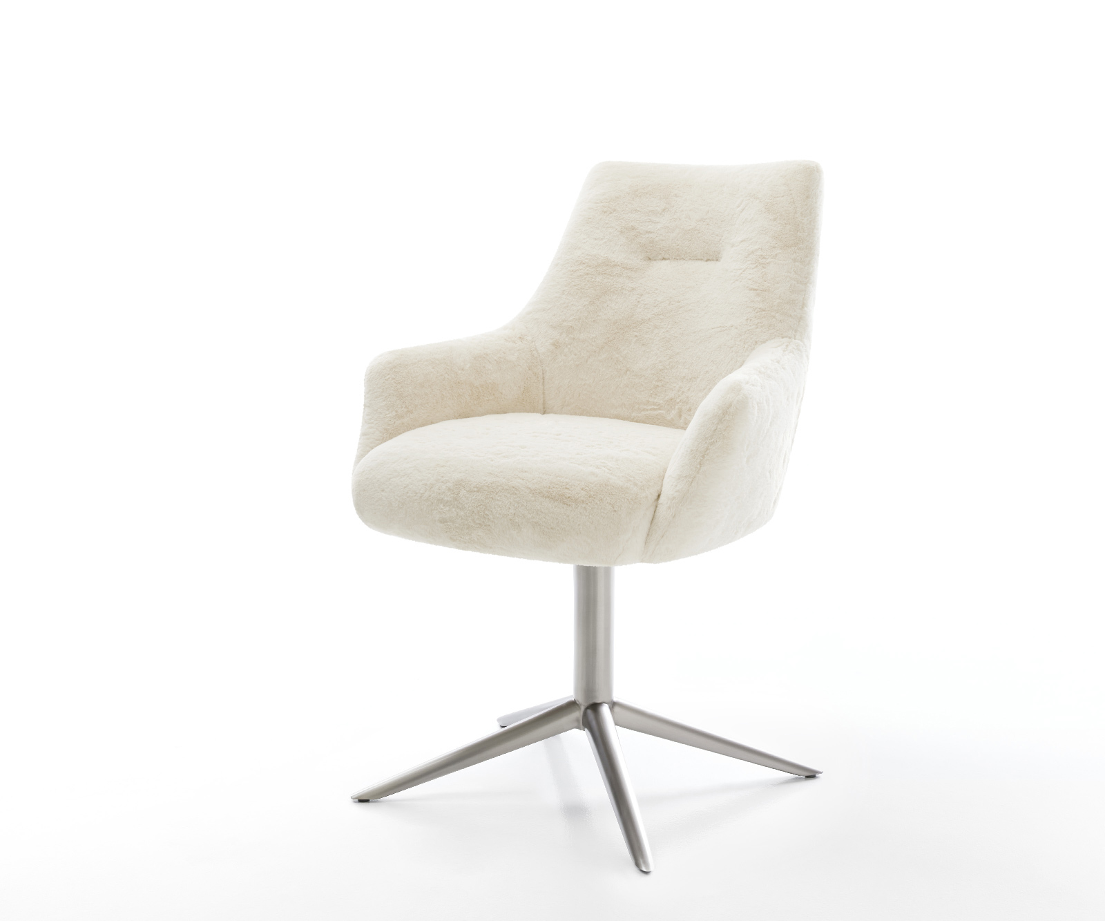 Jídelní židle Alja-Flex s područkami plyšový manšestr krémovo-bílá křížová podnož nerezová ocel 360° otočný houpací funkce taštičkové pružiny