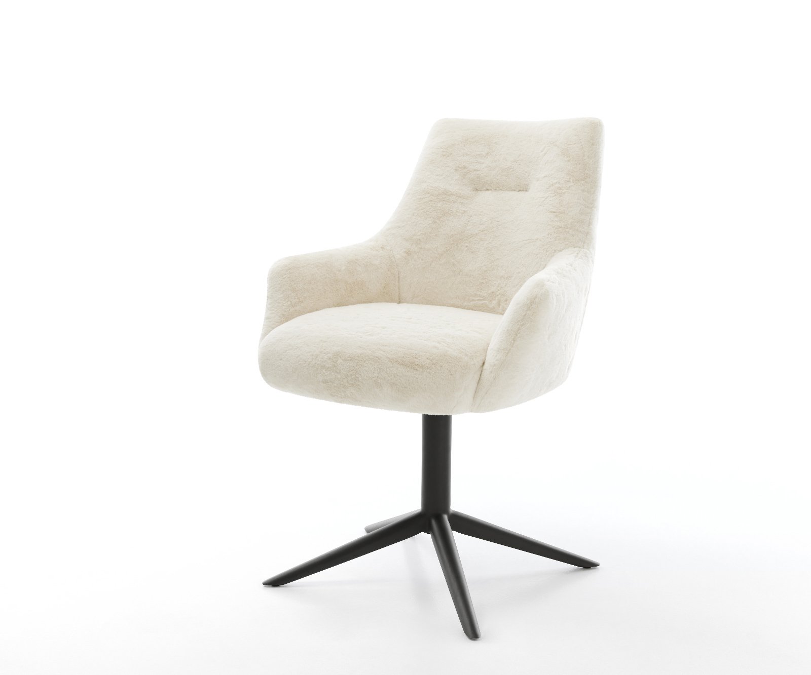 Jídelní židle Alja-Flex s područkami plyšový manšestr krémová bílá podnož křížová černá 360° otočný houpací funkce taštičkové pružiny