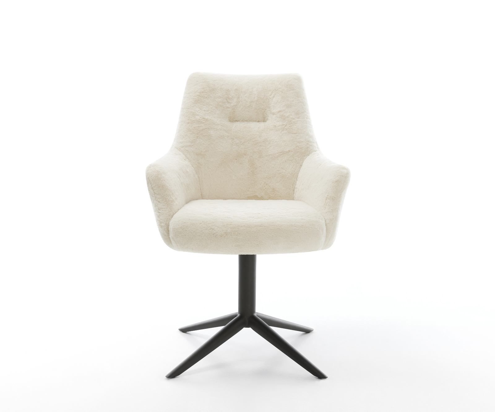 Jídelní židle Alja-Flex s područkami plyšový manšestr krémová bílá podnož křížová černá 360° otočný houpací funkce taštičkové pružiny - Obrázek 2