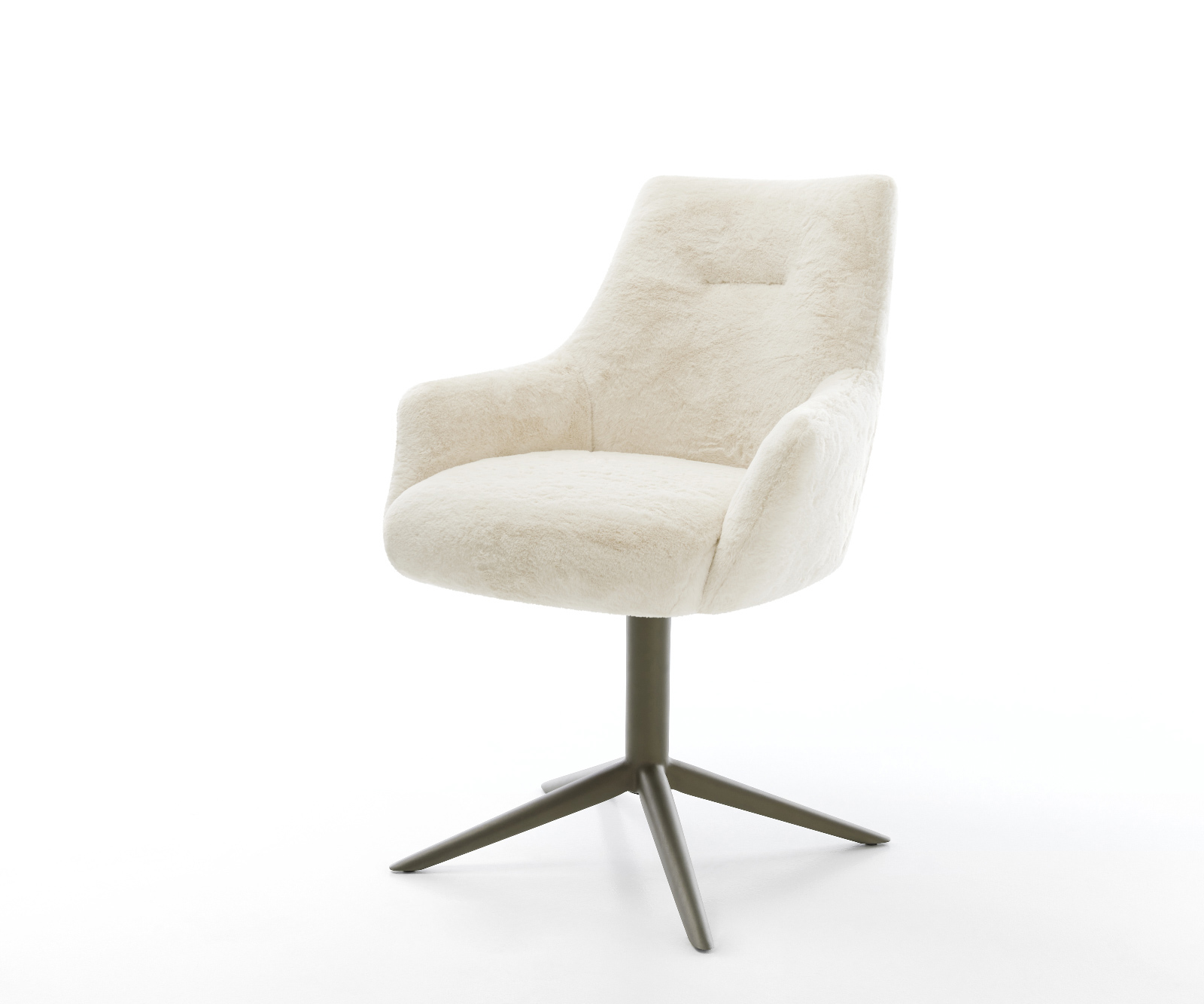 Jídelní židle Alja-Flex s područkami plyšový manšestr krémová bílá křížová podnož titanová barva 360° otočný houpací funkce taštičkové pružiny