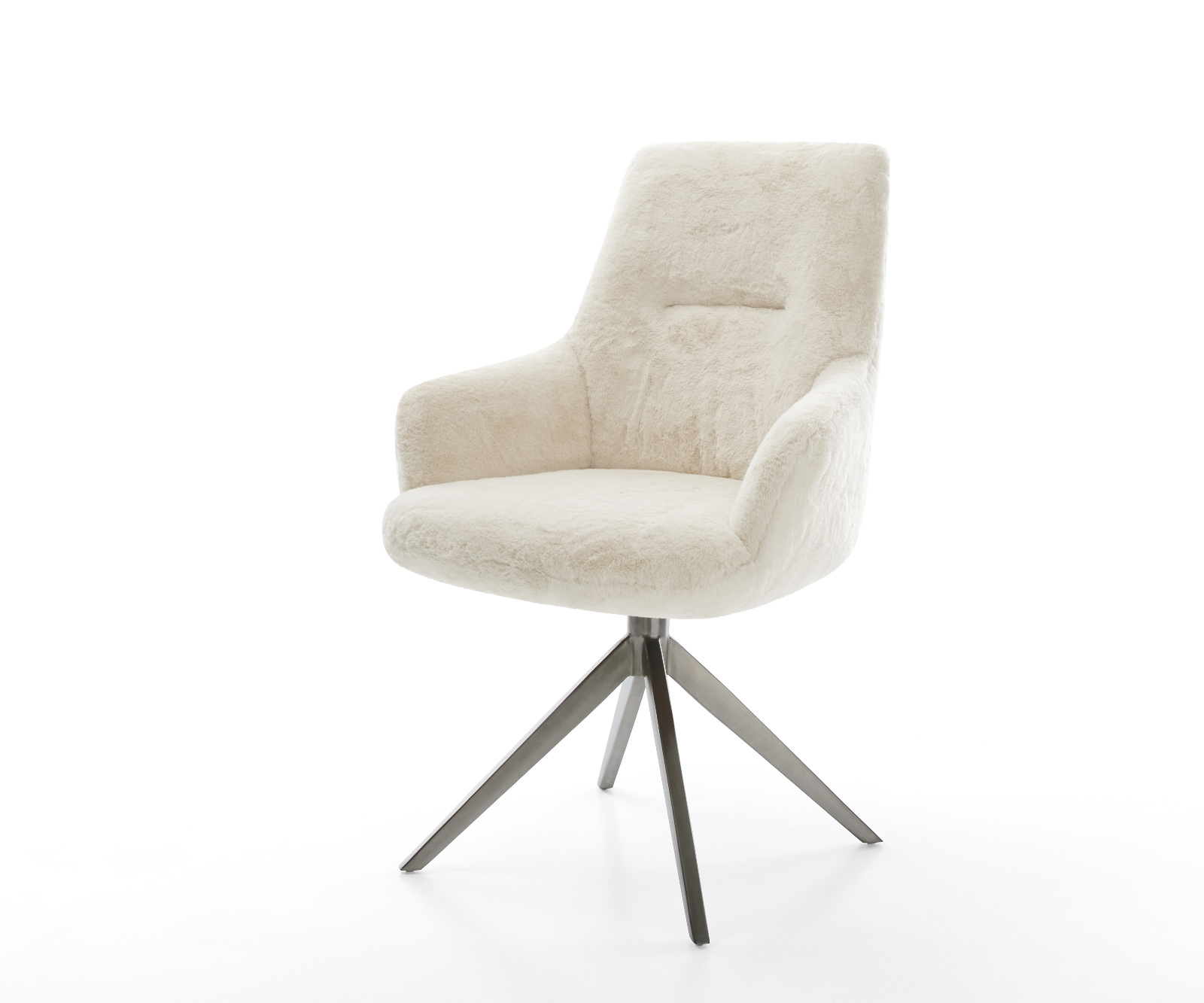 Jídelní židle Zelia-Flex s područkami plyšový manšestr krémovo-bílá křížová podnož široká grafitová 360° otočná houpací funkce taštičkové pružiny