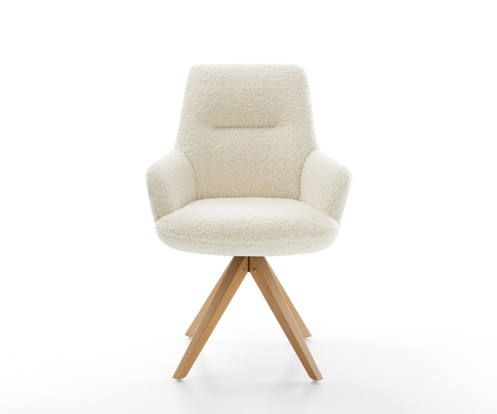 Jídelní židle Zelia-Flex s područkami plyšový manšestr béžová dřevěná podnož hranatá přírodní 180° otočný taštičkové pružiny - Obrázek 2