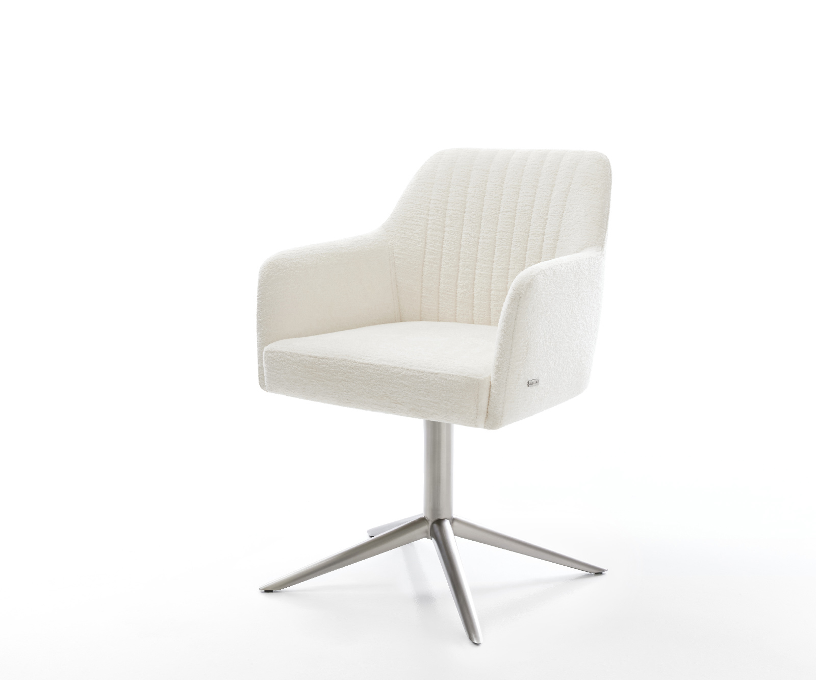 Jídelní židle Greg-Flex bouclé měkký béžová podnož křížová nerezová ocel 360° otočný houpací funkce taštičkové pružiny