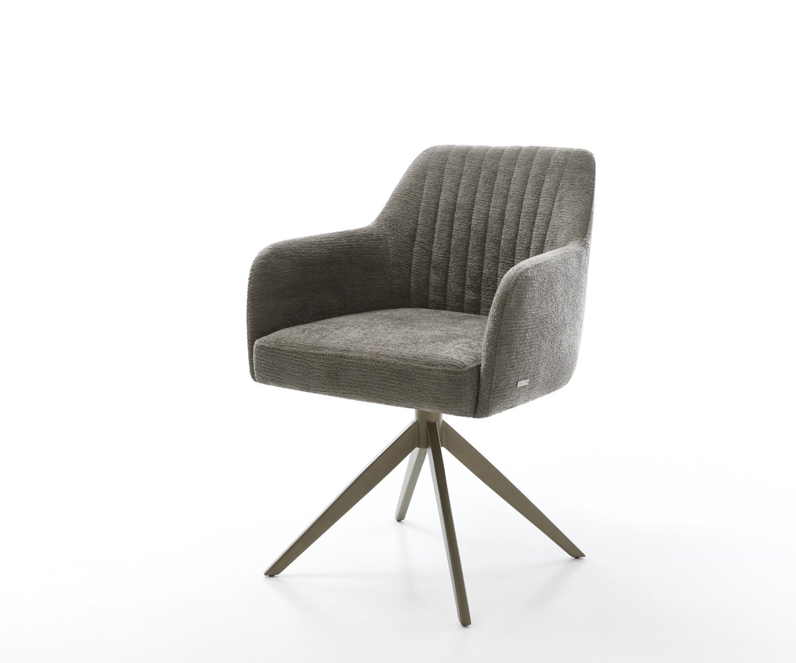 Jídelní židle Greg-Flex bouclé měkký tmavě béžová křížová podnož široká titanová barva 360° otočný houpací funkce taštičkové pružiny