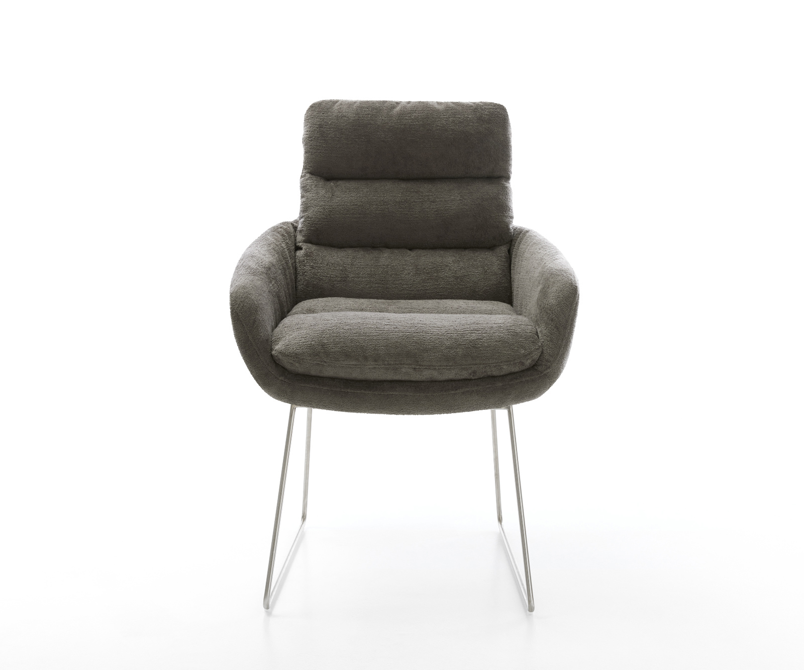 Jídelní židle Abelia-Flex s područkami bouclé měkký tmavě béžová tenká podnož nerezová ocel - Obrázek 2