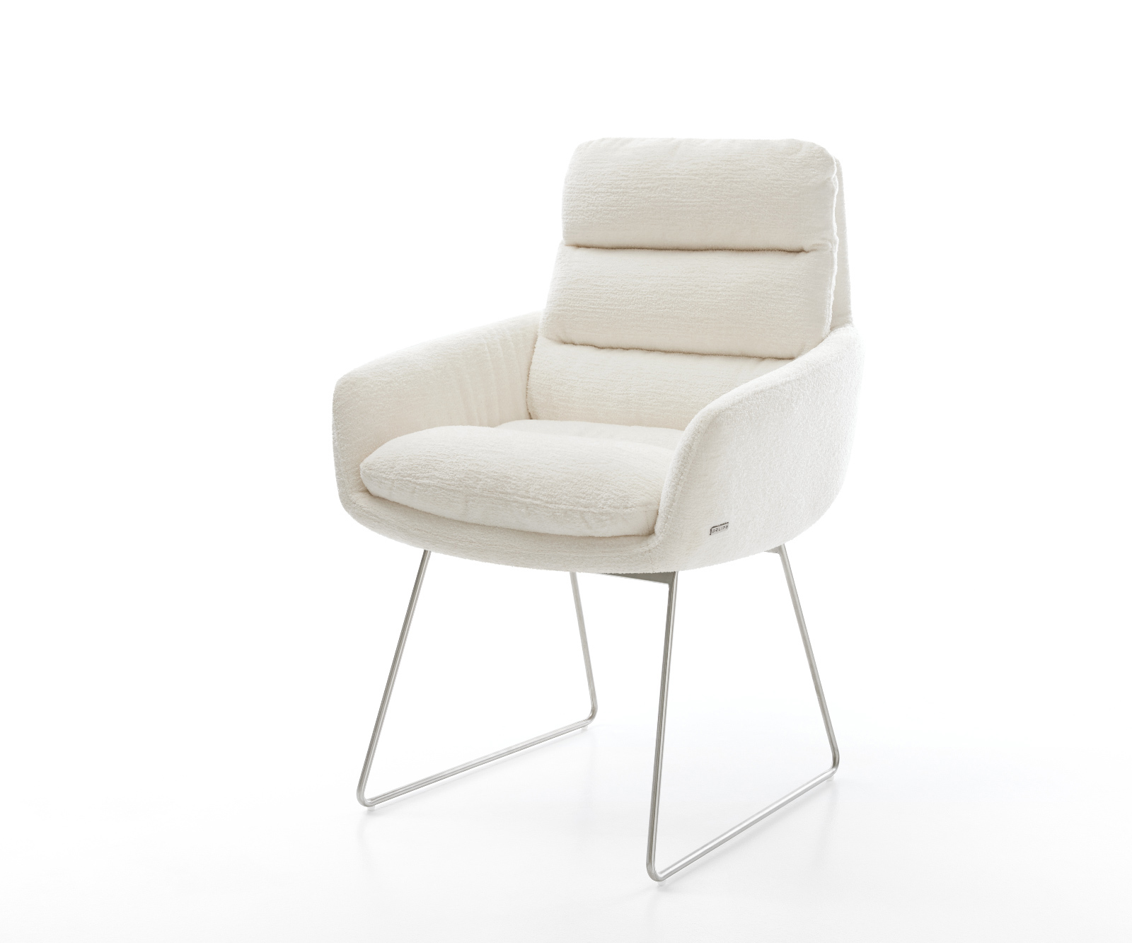 Jídelní židle Abelia-Flex s područkami bouclé měkký béžová tenká podnož nerezová ocel