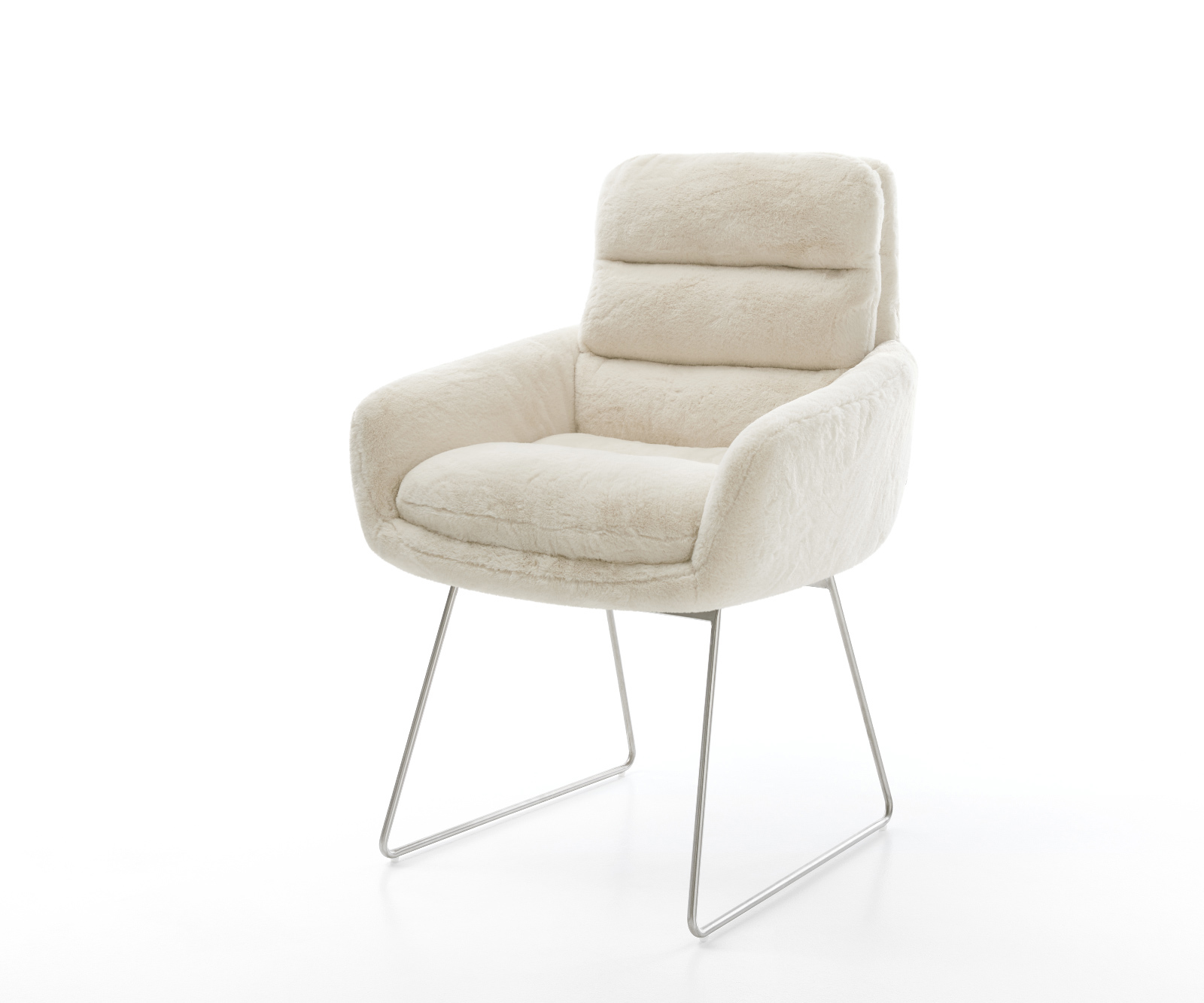 Jídelní židle Abelia-Flex s područkami plyšový manšestr krémová bílá tenká podnož nerezová ocel