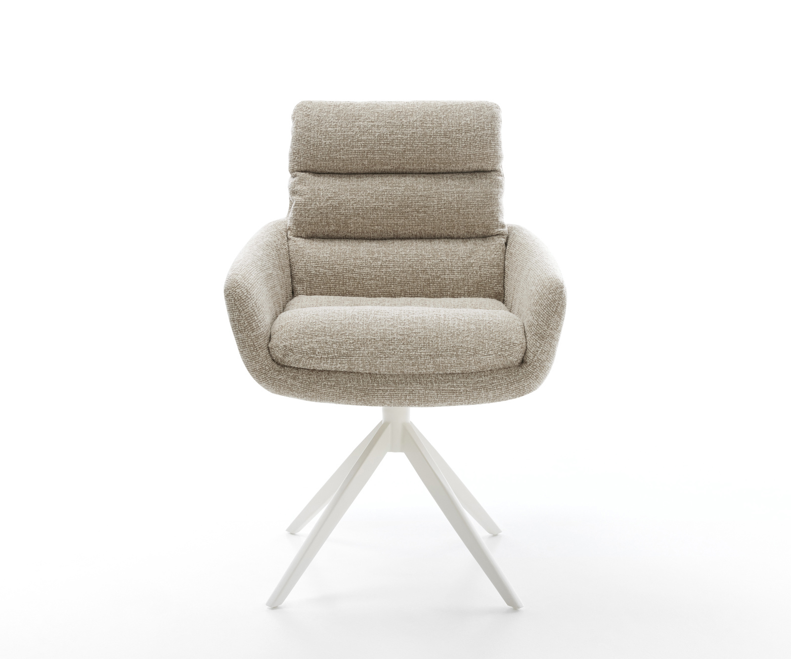 Jídelní židle Abelia-Flex s područkami látka Měkký béžová křížová podnož široká bílá otočný 360° houpací funkce - Obrázek 2