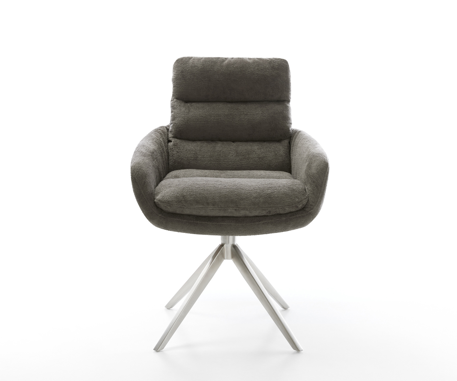 Jídelní židle Abelia-Flex s područkami bouclé měkký tmavě béžová křížová podnož široká nerezová ocel otočný 360° houpací funkce - Obrázek 2