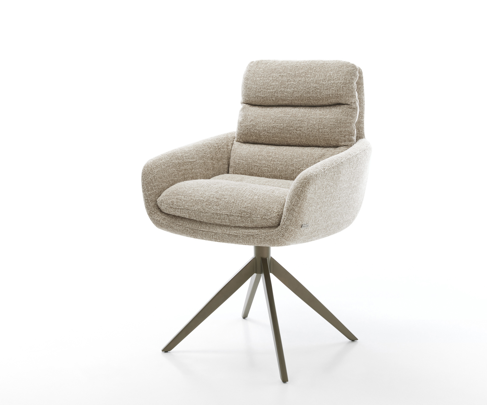 Jídelní židle Abelia-Flex s područkami látka Měkký béžová široká křížová podnož Titanová barva 360° otočný houpací funkce