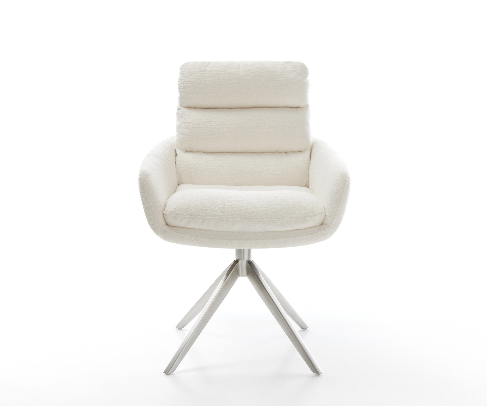 Jídelní židle Abelia-Flex s područkami bouclé měkký béžová široká křížová podnož nerezová ocel 360° otočný houpací funkce - Obrázek 2