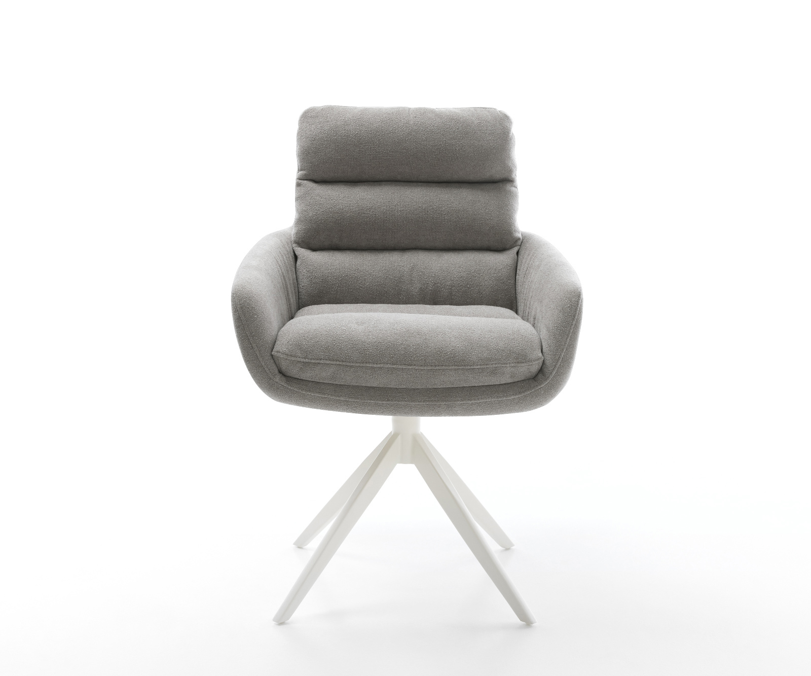 Jídelní židle Abelia-Flex s područkami potahová látka Měkký šedá křížová podnož široká bílá 360° otočný houpací funkce - Obrázek 2