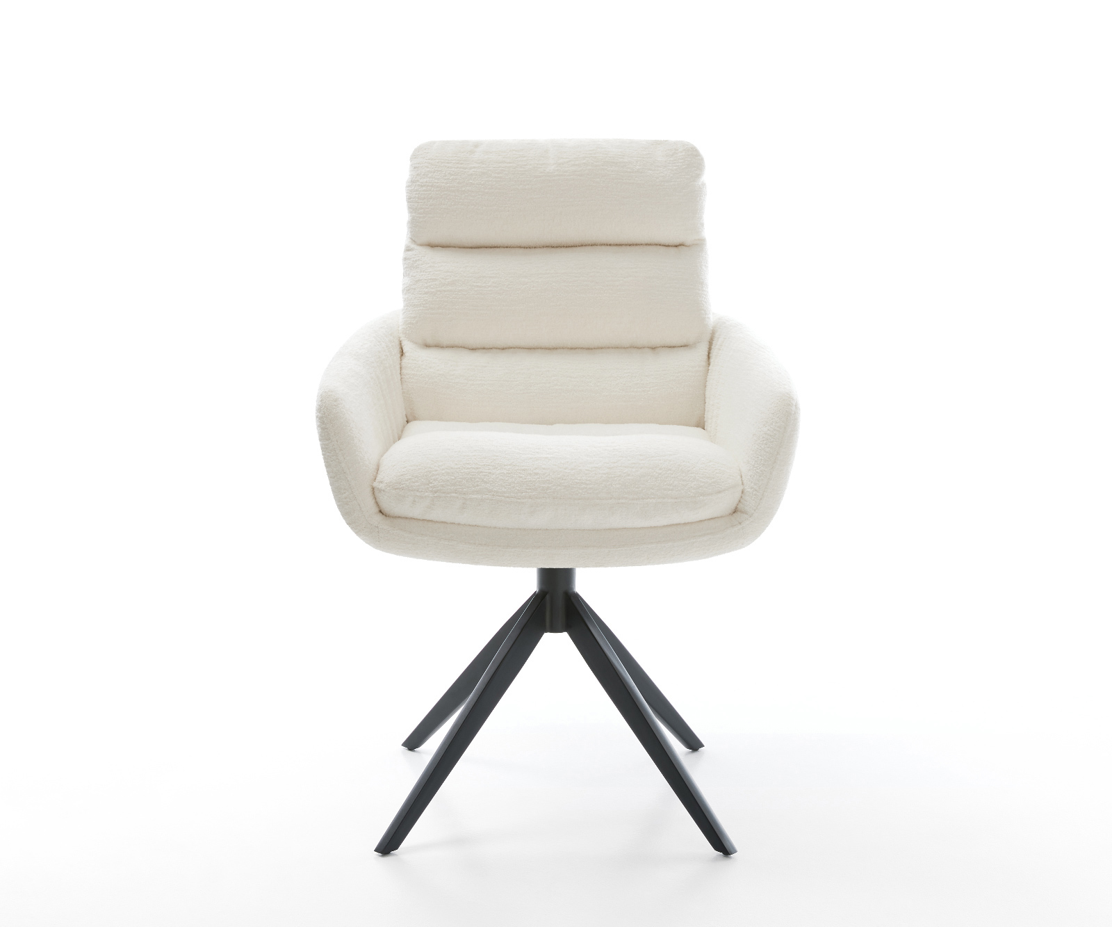 Jídelní židle Abelia-Flex s područkami bouclé měkký béžová křížová podnož široká černá 360° otočný houpací funkce - Obrázek 2