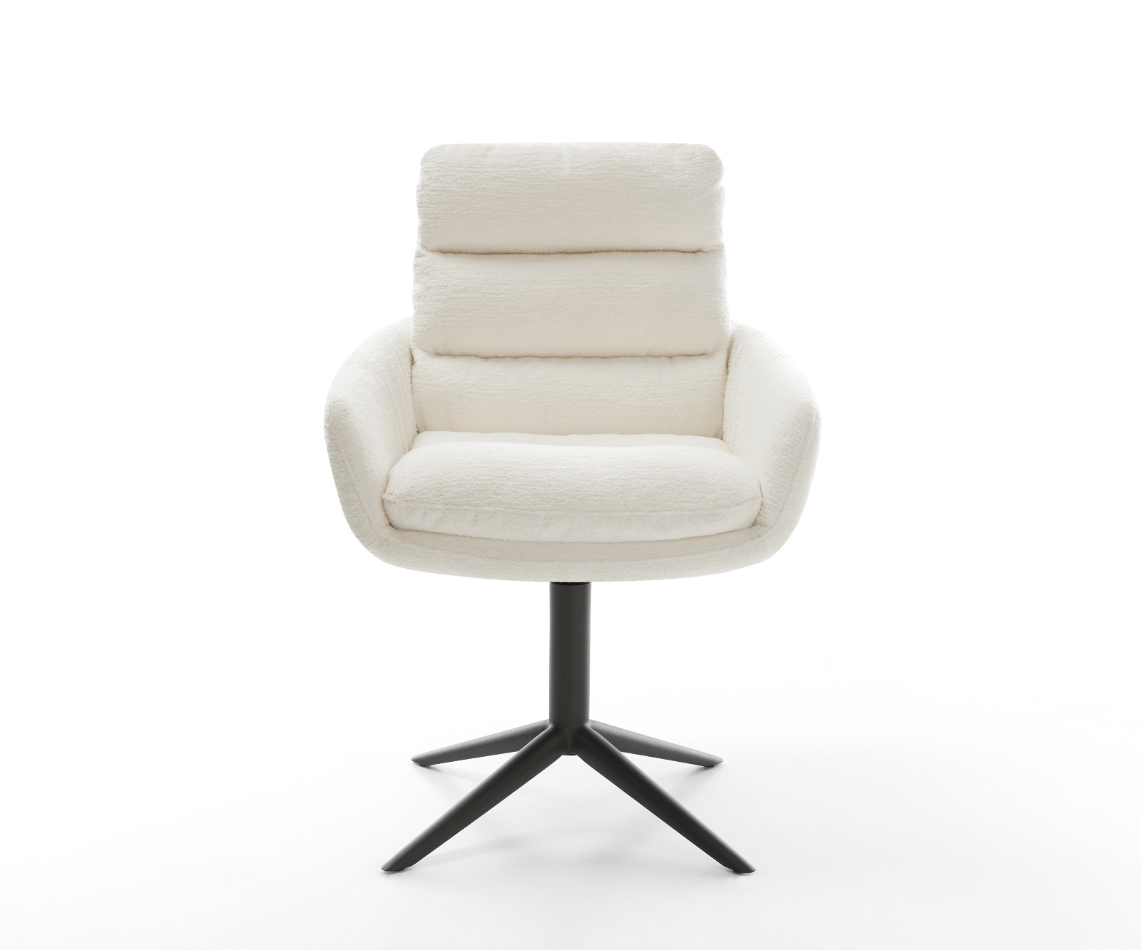 Jídelní židle Abelia-Flex s područkami bouclé měkký béžová křížová podnož černá 360° otočný houpací funkce - Obrázek 2