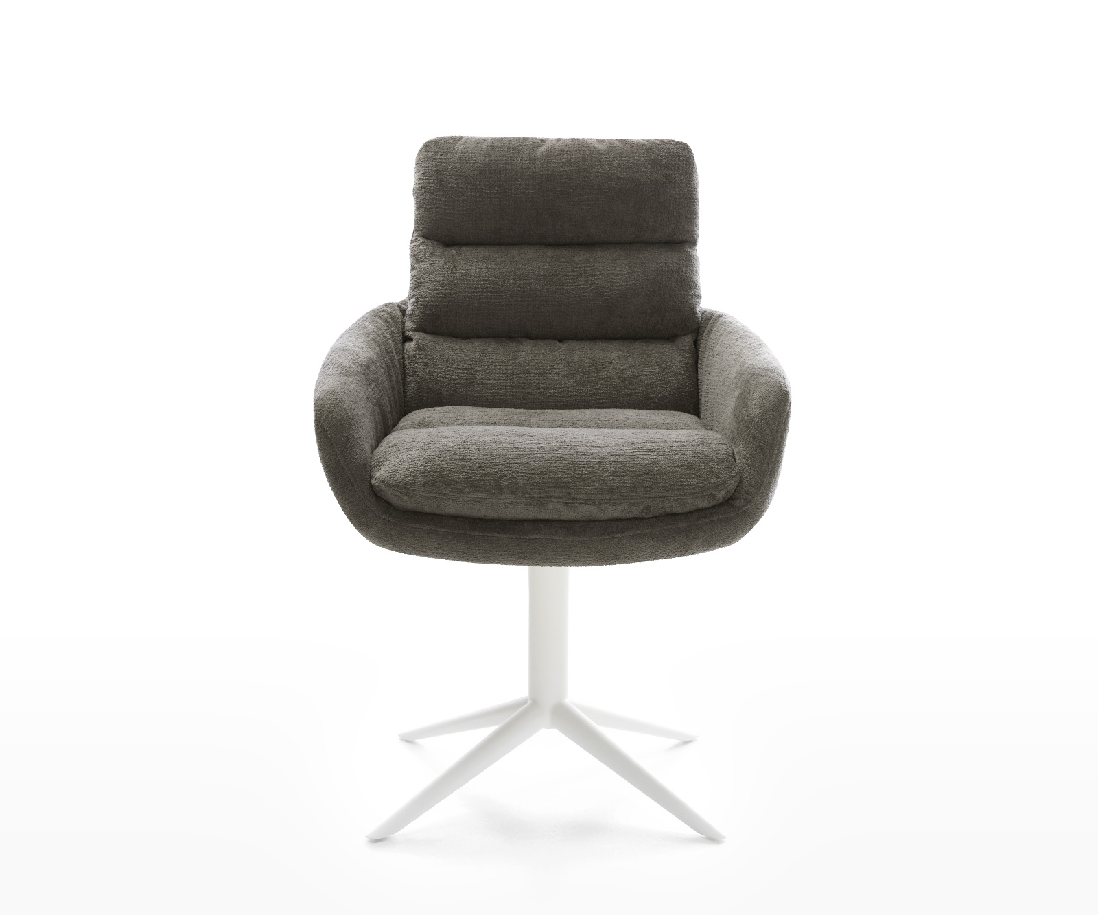 Jídelní židle Abelia-Flex s područkami bouclé měkký tmavě béžová křížová podnož bílá 360° otočný houpací funkce - Obrázek 2