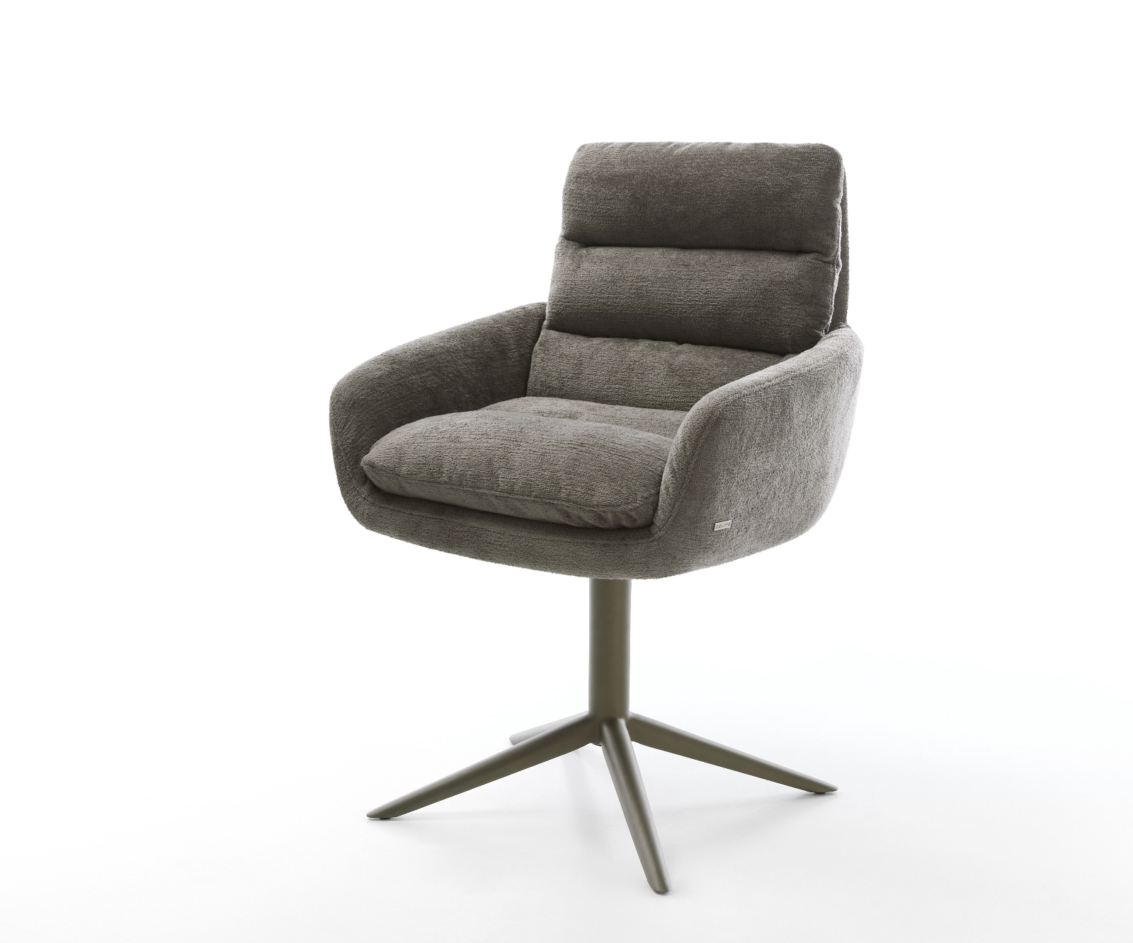 Jídelní židle Abelia-Flex s područkami bouclé měkký tmavě béžová křížová podnož titanová barva 360° otočný houpací funkce