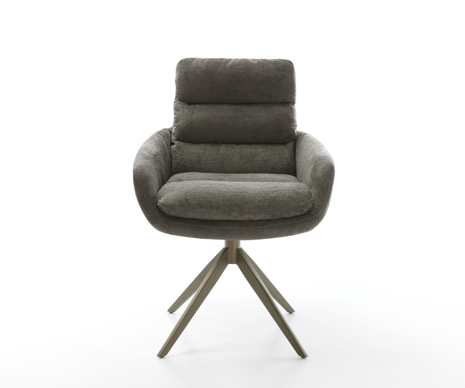 Jídelní židle Abelia-Flex s područkami bouclé měkký tmavě béžová křížová podnož široká titanová barva 360° otočný houpací funkce - Obrázek 2