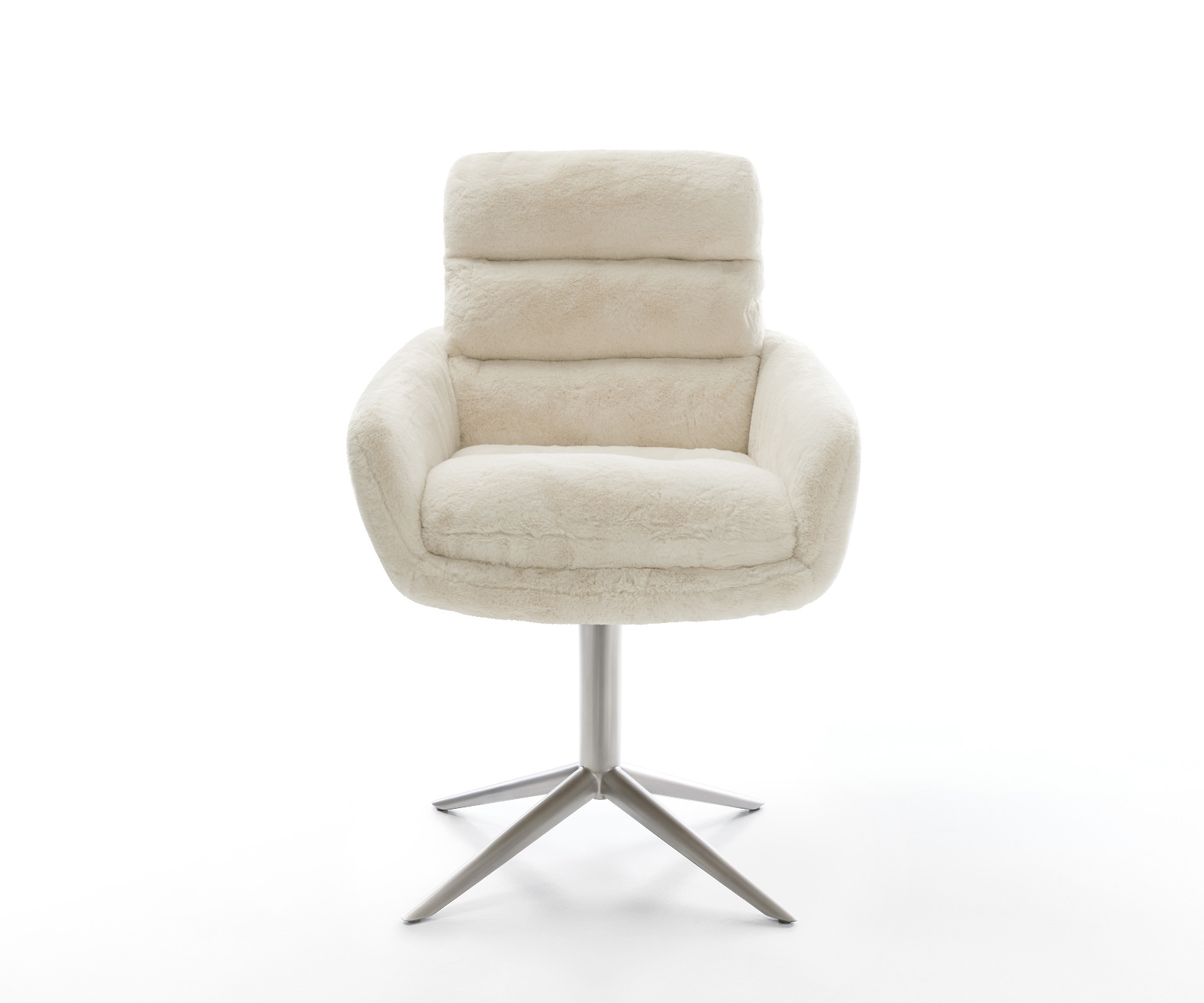 Jídelní židle Abelia-Flex s područkami plyšový manšestr krémová bílá křížová podnož nerezová ocel 360° otočný houpací funkce - Obrázek 2