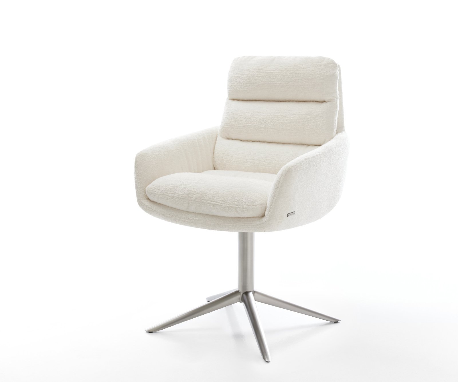 Jídelní židle Abelia-Flex s područkami bouclé měkký béžová křížová podnož nerezová ocel 360° otočný houpací funkce